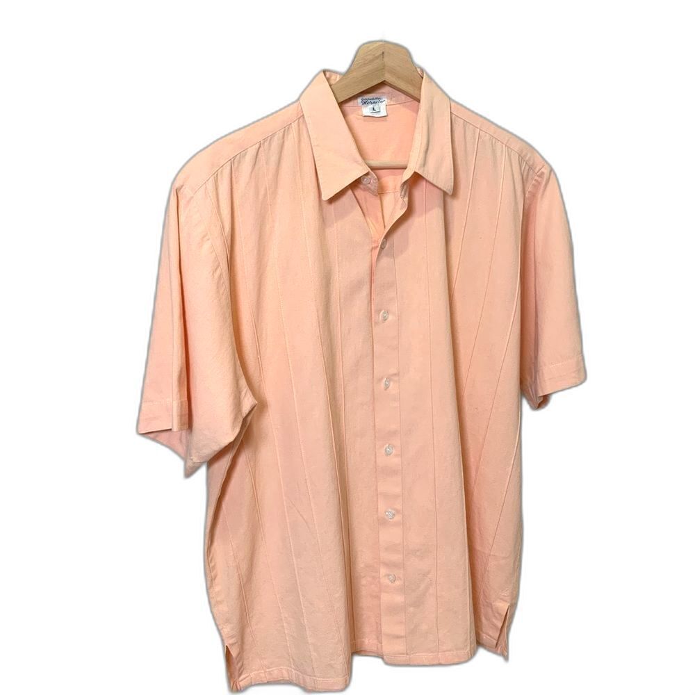 Vintage HORACIO Peach Button Up Short Sleeve Lightweight hirt Size Large